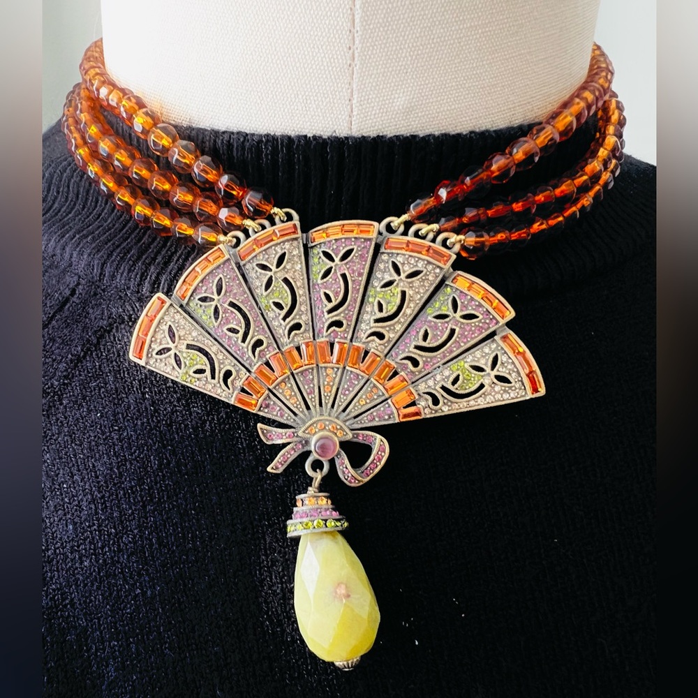 Heidi Daus Vintage FAN tastic Swarovski Crystals & semi-precious stone necklace